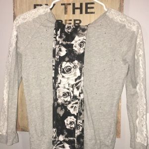 Gray shirt w/ floral print pants